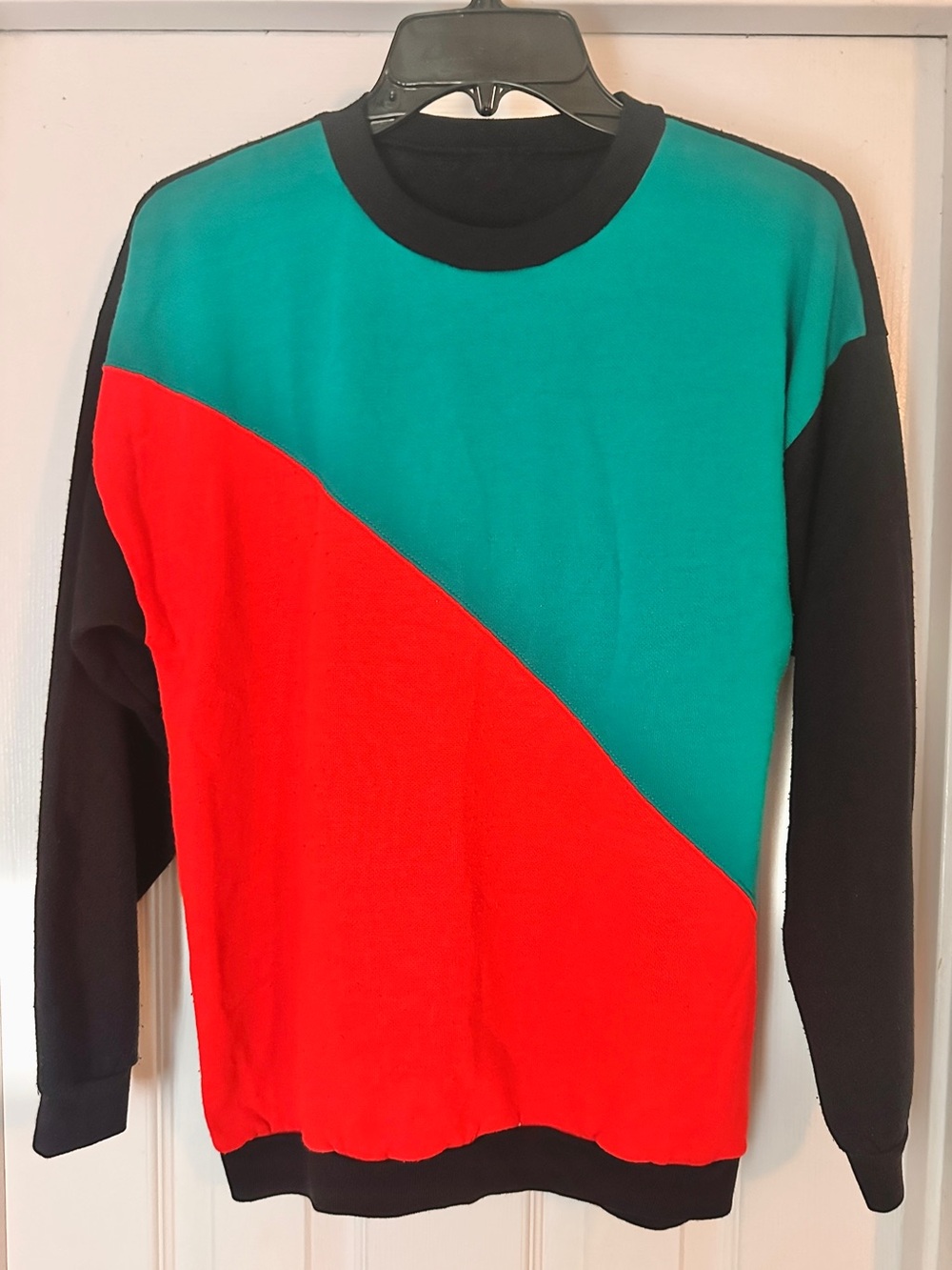 Colorblock Crewneck Sweater - Teal, Red & Black